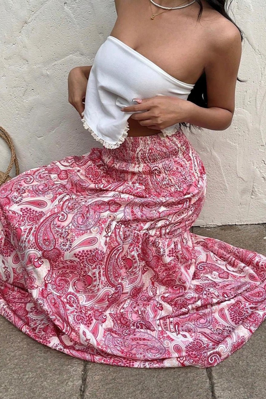 Riley Elastic Waist Paisley Maxi Skirt