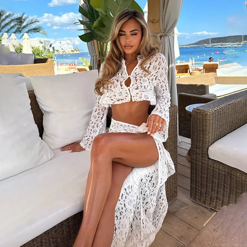 Σετ Ruth με crop top, παρεό και δαντελένιο κάλυμμα