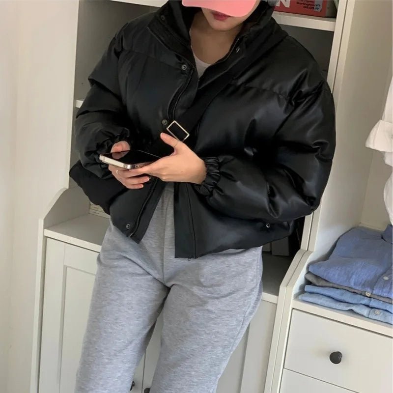 Μπουφάν puffer Samantha από συνθετικό δέρμα