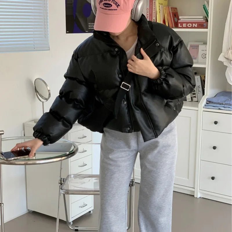 Μπουφάν puffer Samantha από συνθετικό δέρμα