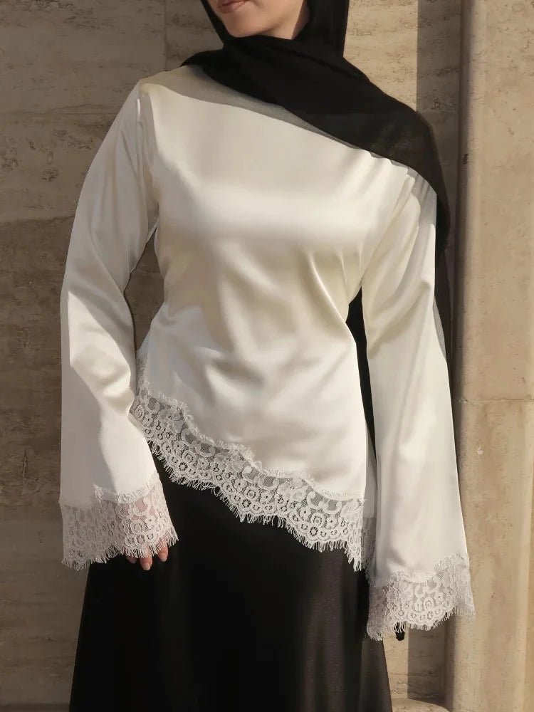 Serena Lace Satin Long Sleeve Top