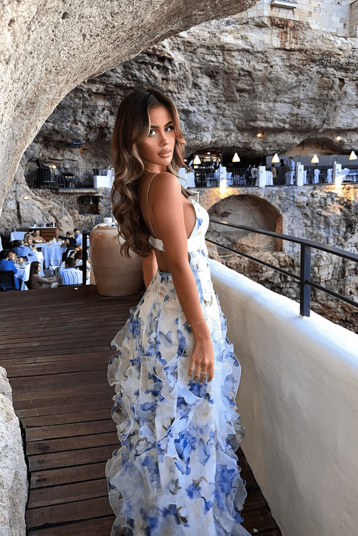 Φλοράλ μάξι φόρεμα με βολάν Shirley