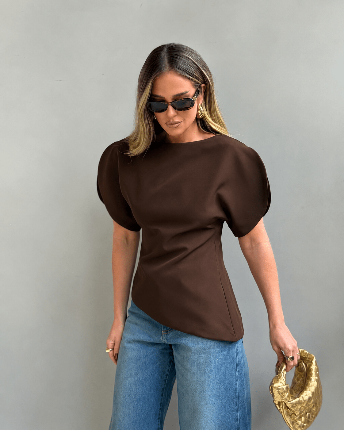 Τοπ Sienna από τρικό με φουσκωτά μανίκια