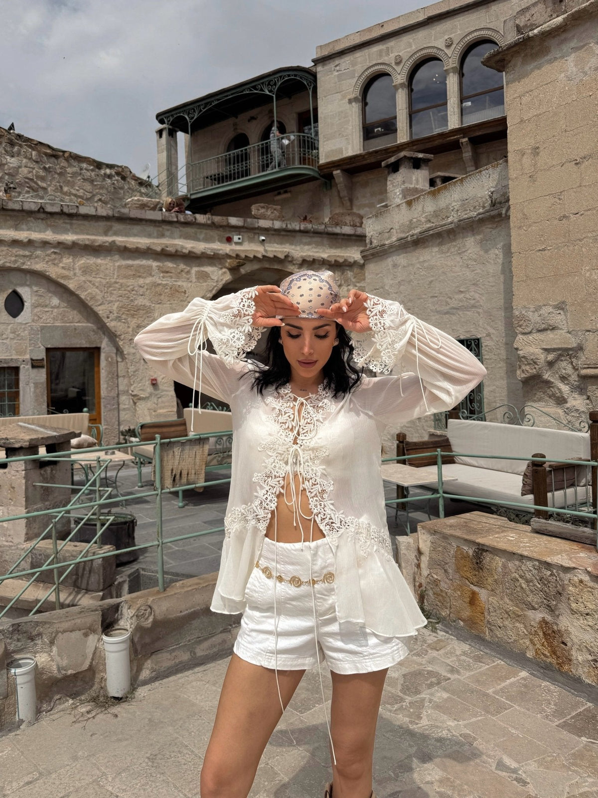 Simone Front-Tie Lace Appliqué Top