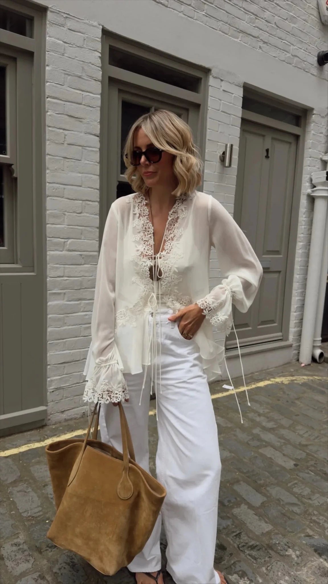 Simone Front-Tie Lace Appliqué Top