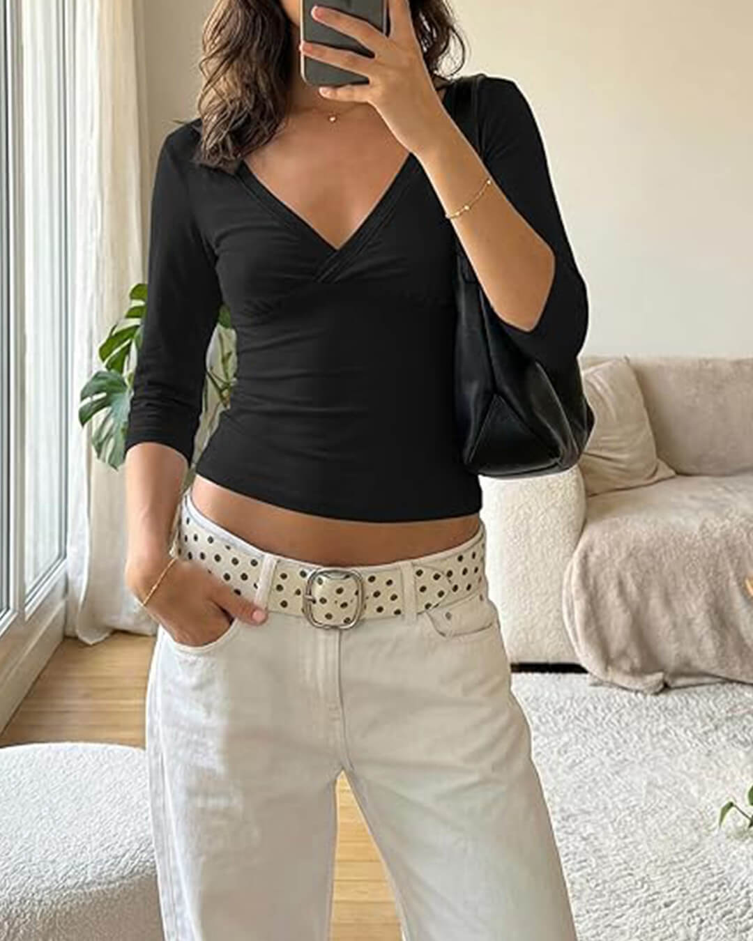 Sofia Deep V Midi Sleeve Tee