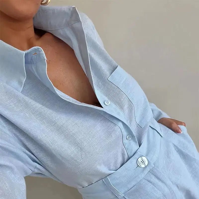 Λινό σετ Solenn με μακριά μανίκια, ψηλόμεσο σορτς