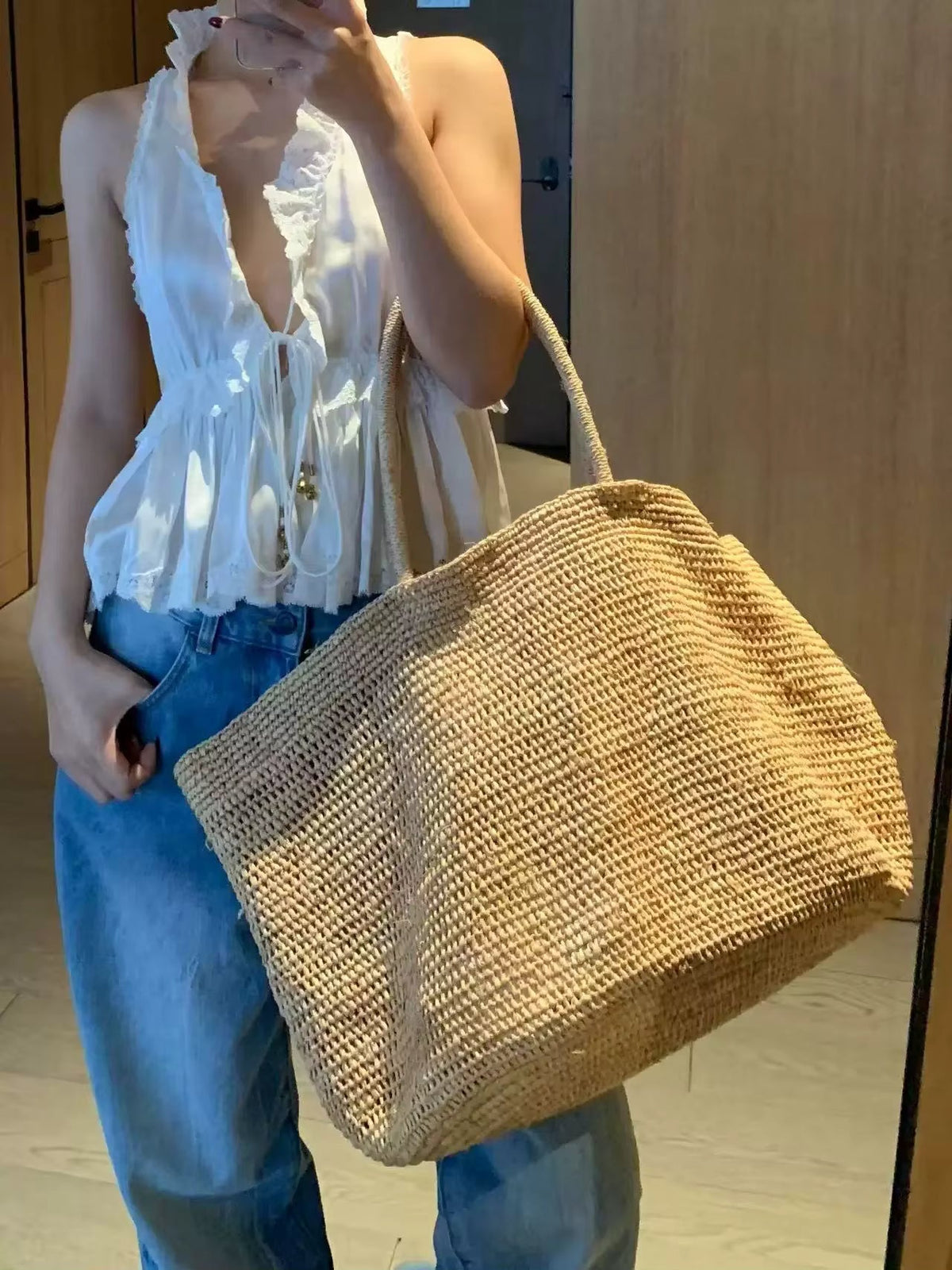 Χειροποίητη τσάντα tote Sophia από ρατάν