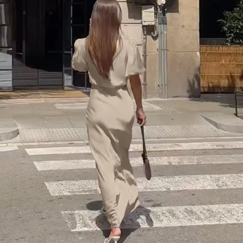 Μάξι φόρεμα με φουσκωτά μανίκια και κορδόνια Sophia