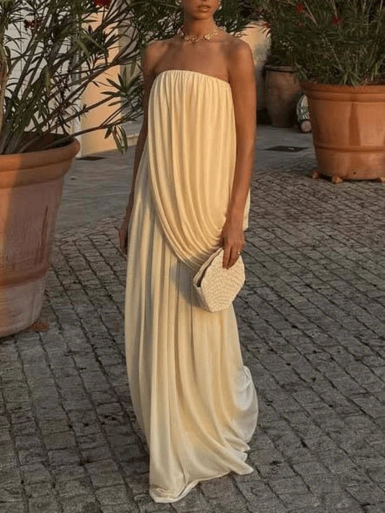 Μάξι φόρεμα Sophia χωρίς τιράντες με πιέτες