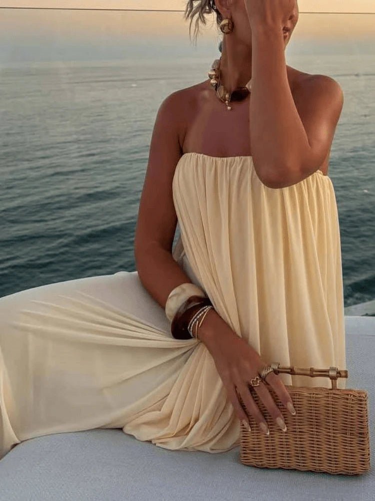 Μάξι φόρεμα Sophia χωρίς τιράντες με πιέτες
