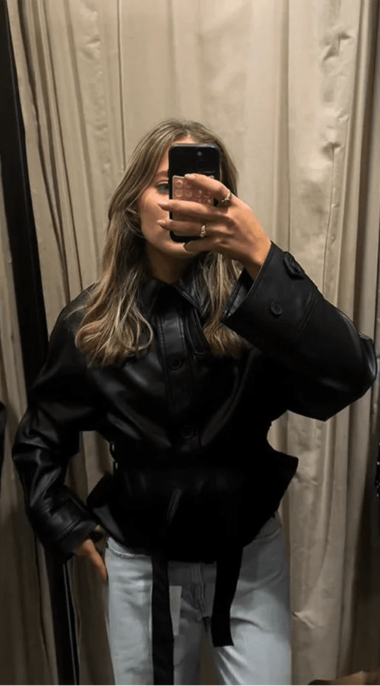 Μπουφάν Tabitha από συνθετικό δέρμα με ζώνη