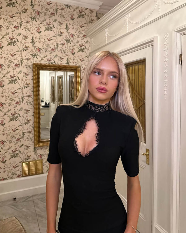 Taylor μίνι φόρεμα από δαντέλα με ψηλό λαιμό