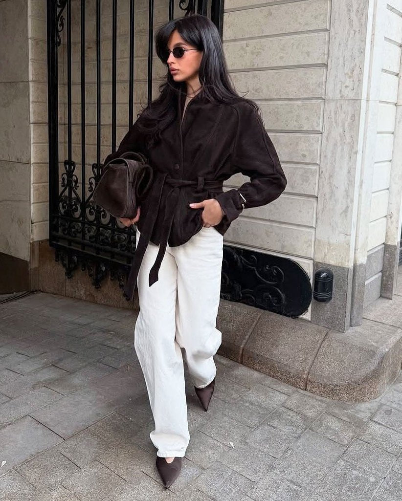 Καμπαρντίνα από σουέντ με ζώνη Teresa