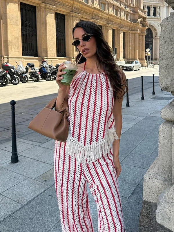 Teresa Striped Fringe Two-Piece Set