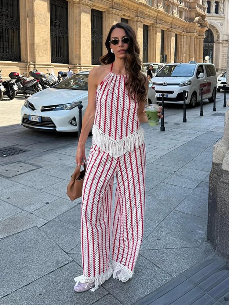 Σετ δύο τεμαχίων με ρίγες και κρόσσια Teresa