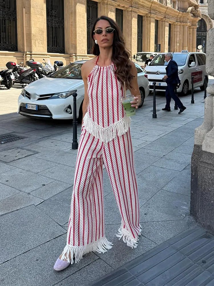 Σετ δύο τεμαχίων με ρίγες και κρόσσια Teresa