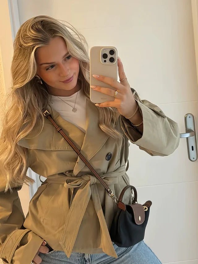 Κοντή καμπαρντίνα Thea με ζώνη