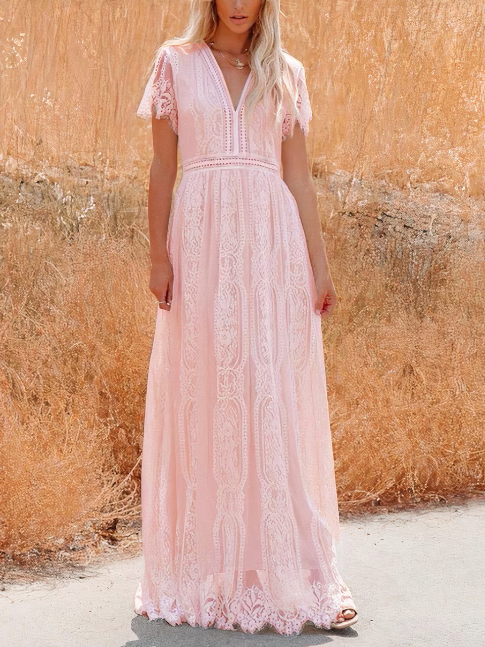 Μάξι φόρεμα Tilda σε μποέμ στιλ με δαντέλα