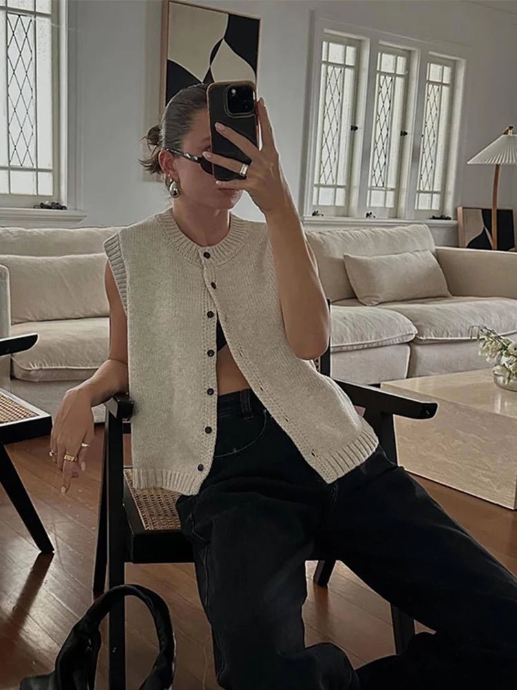Tori Button Front Knitted Vest Cardigan