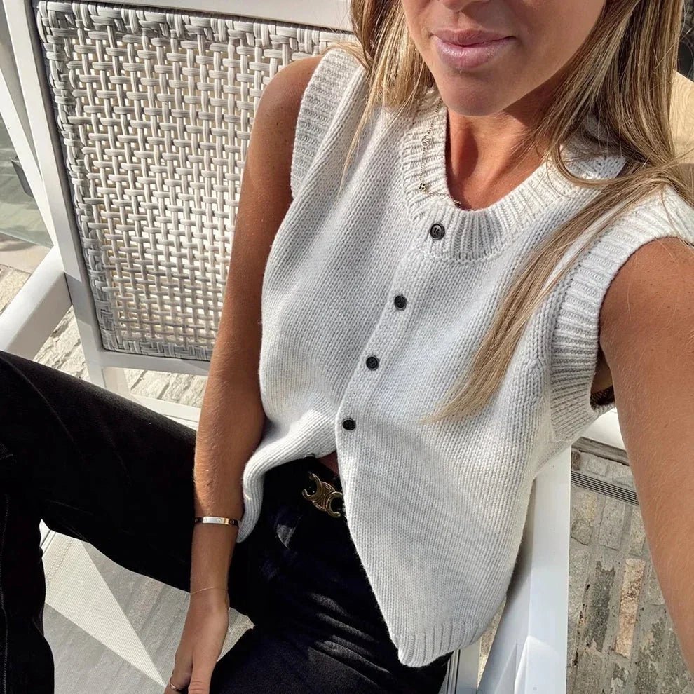 Tori Button Front Knitted Vest Cardigan