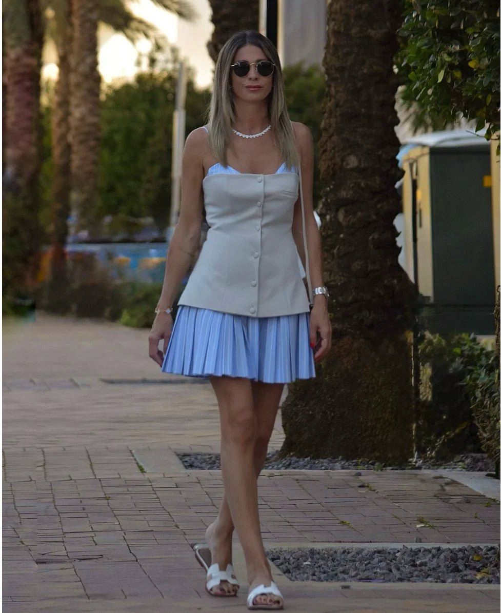Μίνι φόρεμα Trina με ριγέ πλισέ κορσέ