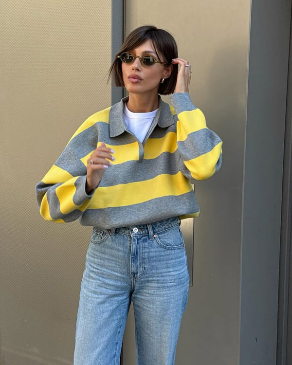 Una Striped Knitted V-Neck Pullover