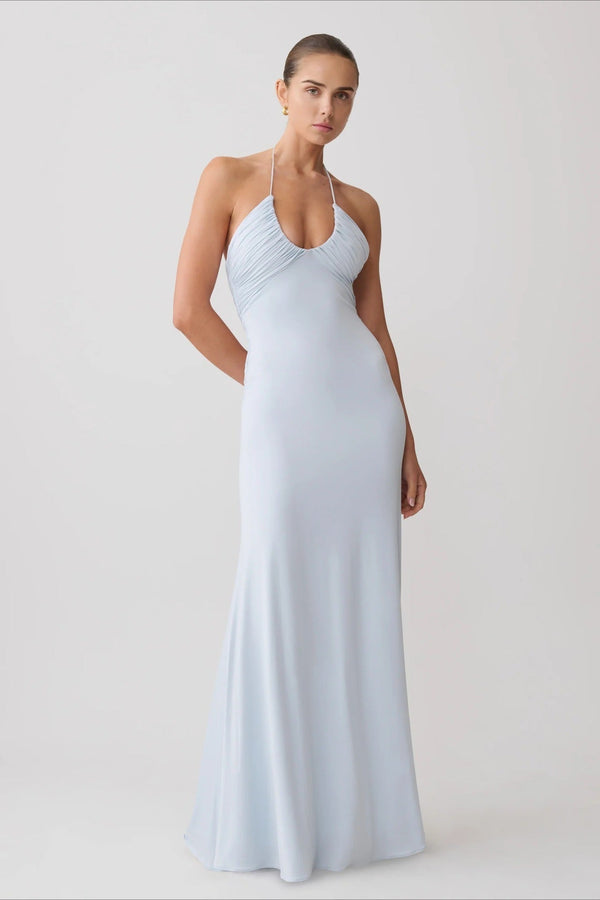 Μάξι φόρεμα Valentina σε γραμμή γοργόνας με halter λαιμόκοψη