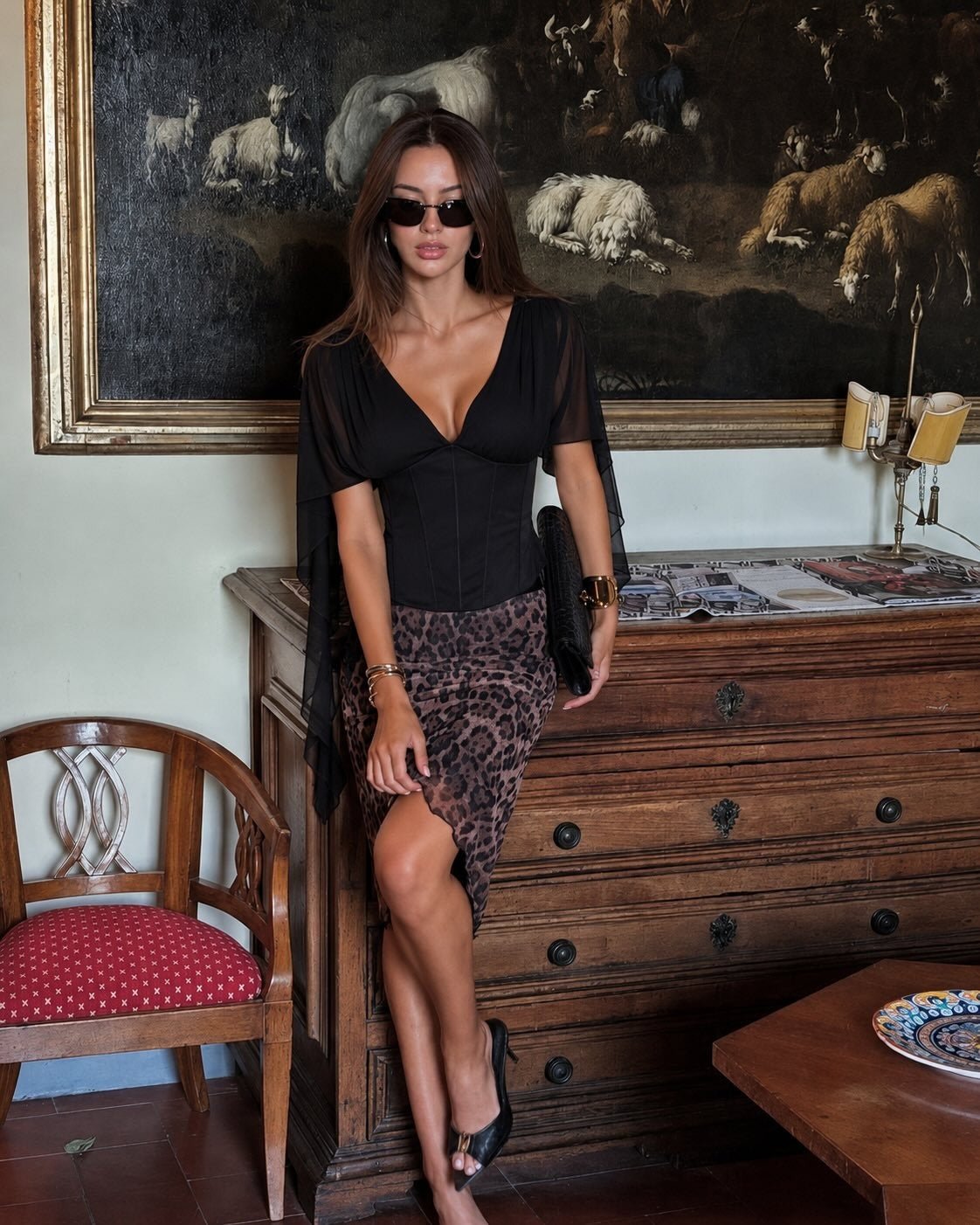 Κορσέ τοπ από σιφόν με μανίκια καμπάνα Valerie