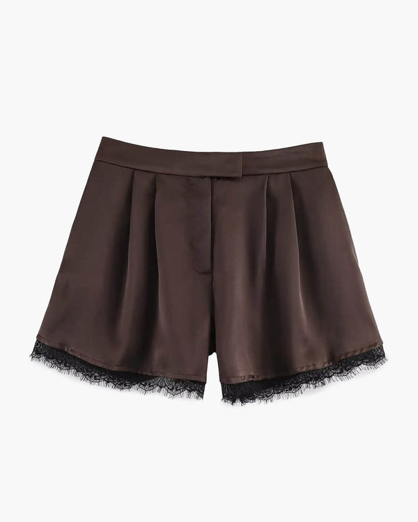 Xylia Lace Trim Satin Mini Shorts