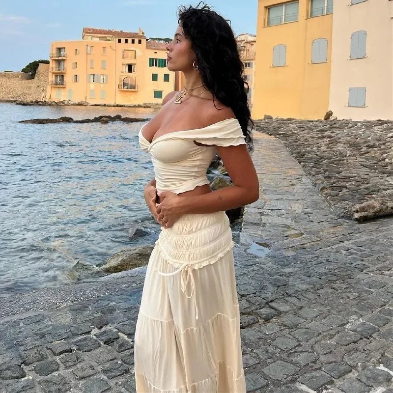 Σετ Zendaya με τοπ με βολάν και μάξι φούστα