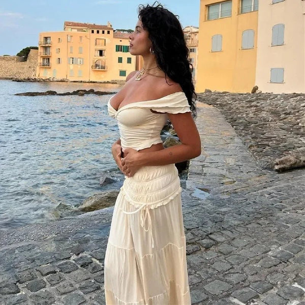Σετ Zendaya με τοπ με βολάν και μάξι φούστα