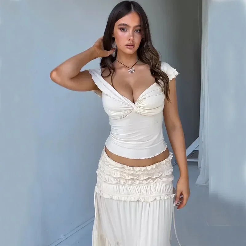Σετ Zendaya με τοπ με βολάν και μάξι φούστα