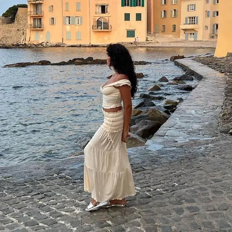Σετ Zendaya με τοπ με βολάν και μάξι φούστα