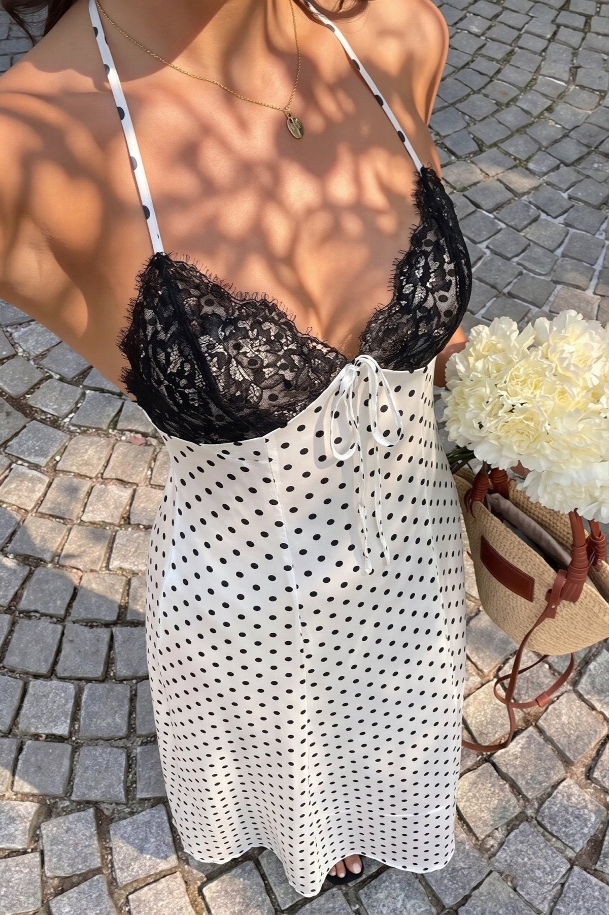 Μάξι φόρεμα Zoe με πουά και halter λαιμόκοψη