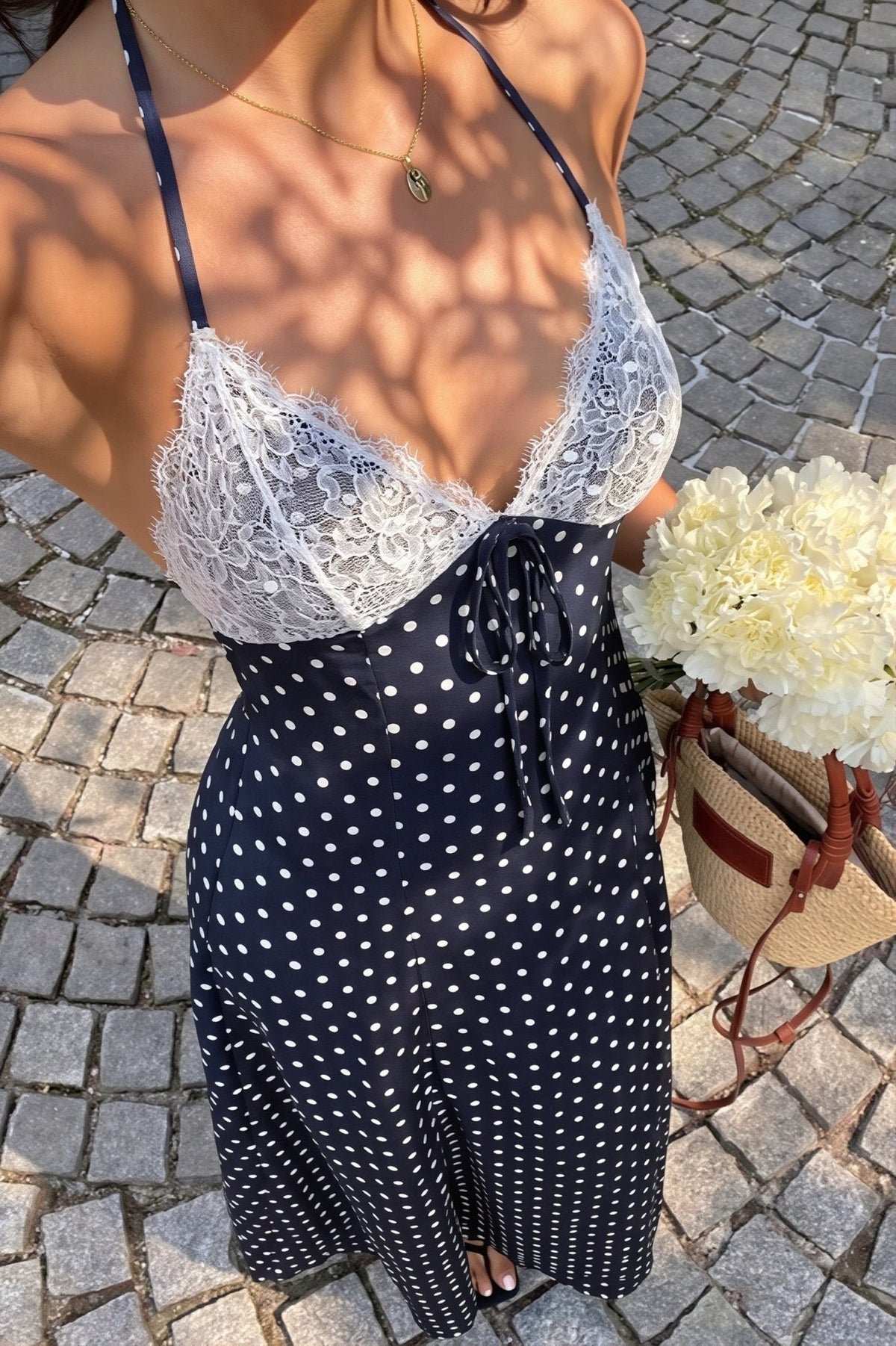 Μάξι φόρεμα Zoe με πουά και halter λαιμόκοψη