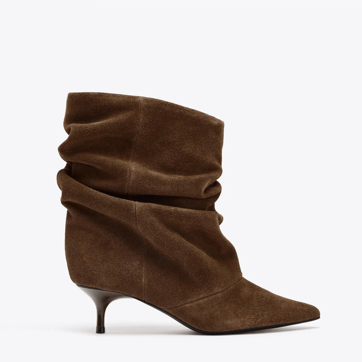 Thea Ruched Faux Suede Ankle Boots in brown – product shot