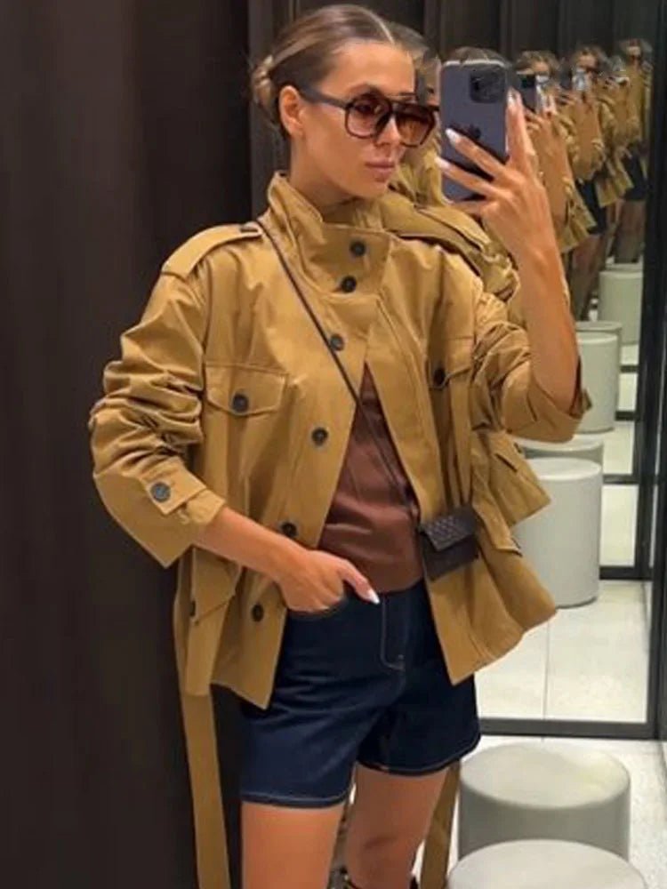 Tilde Belted Jacket & Skort Co-ord in camel – styled look